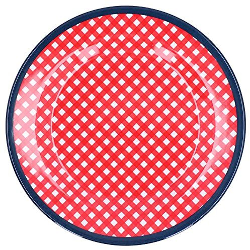 Plato de Cena de Imitación de 9 Pulgadas, Plato de Postre Redondo, Plato de Resina de Melamina, Plato de Aperitivos de Frutas Reutilizable, Vajilla Decorativa Ligera para Pasteles,(rejilla roja)