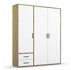 Rauch Möbel Voyager Drehtürenschrank, Alpinweiß/Eiche Artisan, Holz, 3-türig mit 2 Schubladen, inkl.1 Kleiderstange, 3 Einlegeböden BxHxT 140x194x53 cm