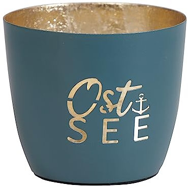 Seaside No.64 - Maritime Windlichter Baltic aus Metall mit ausgestanzten Motiven - Verschiedene Farbkombinationen für Teelichter & Stumpenkerzen in Haus und Garten (Ostsee - DKL.blau, Gold)