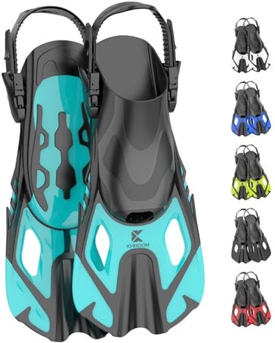 Khroom Palmes Courtes réglables Taille 32-47 | avec Sac à Palmes | pour Adultes ( Femmes & Hommes ) & Enfants | Palmes de plongée - pour entraînement de Natation Turquoise XS (32-36)