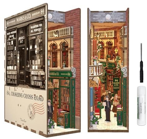 Tonecheer DIY Book Nook Kit Modellbausatz 3D Puzzle aus Holz für Erwachsene zum Baue Miniatur Haus Kit Puppenhäuser Haus Kit Bastelset mit Licht Personalisierte Geschenke(84 Charing Cross Road)