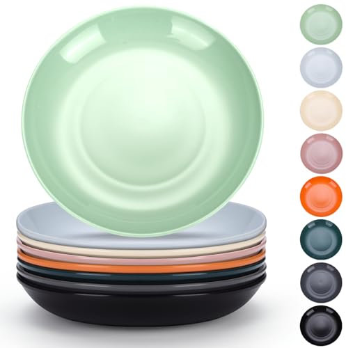 Evanda Juego de 8 platos de plástico, Platos de Vajilla 24cm Irrompibles y Reutilizables para Todos los Usos y Todas las Edades, Aptos para Microondas Sin BPA Aptos para Lavavajillas (Mutil Color)