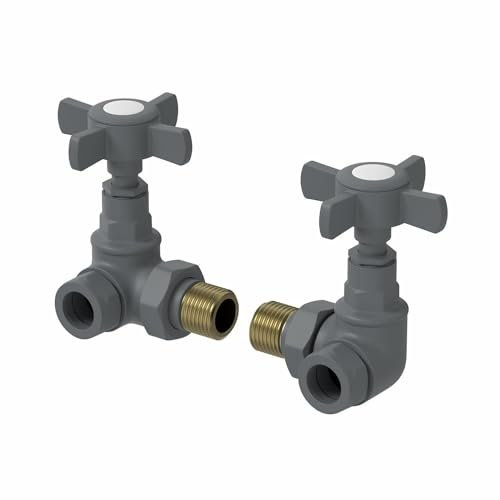 DuraTherm Traditional Manual Corner Towel Radiator Valve Set, 15mm Central Heating Valves for Radiators, Round Crosshead, Anthracite Grey