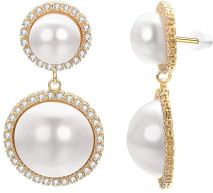 Vissen Boucle D'oreille Perle Pendante Strass Argent 925 Faux Perle Ronde Perles Blanches Boucle D Oreille Plaqué Or Piercing Bijoux