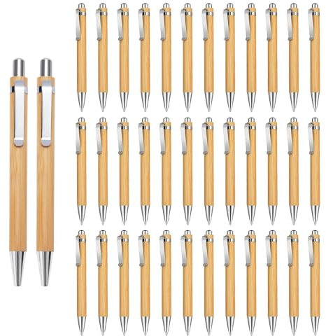 Kopinma 100 Pcs Wooden Retractable Pen Set - Black Ink Medium Point 1.0mm, DIY Personalised, Click School Writing for Office and School Supplies