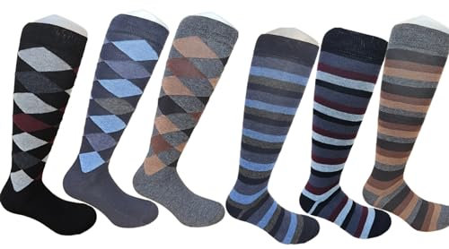 calze college 6 Paia Calze Lunghe Uomo a pois fantasia in Caldo Cotone Morbide di qualità 39-46 Made in Italy (Rombi e Righe Fashion)
