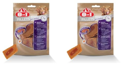 8in1 Fillets Pro Active Hunde-Snack mit Hähnchen, funktionale Leckerlis für Hunde, unterstützt die Mobilität, 80 g Beutel (Packung mit 2)