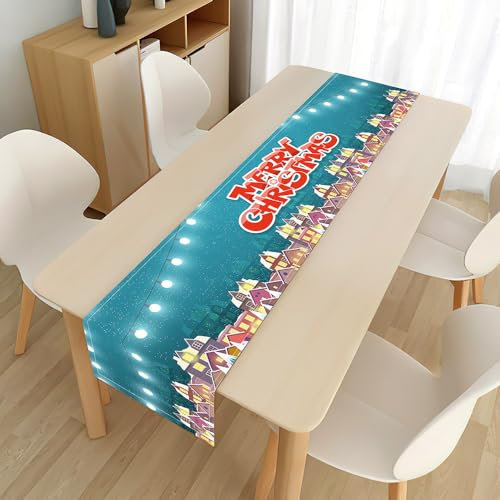Highdi Weihnachten Tischläufer Modern, Küche Tisch Dekoration Weihnachtsläufer Läufer für Drinnen Urlaub Weihnachts Party Wohnzimmer Esstisch Dekor (33x220cm,Heiligabend)
