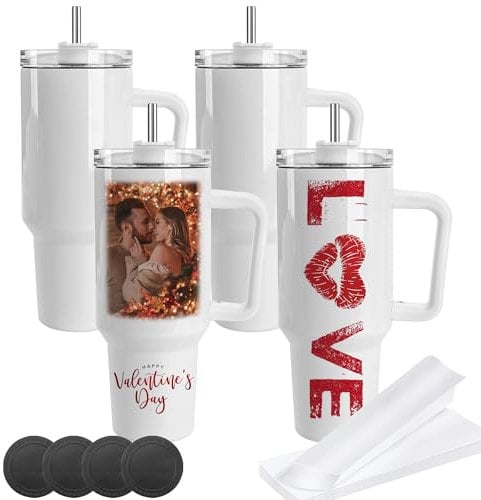 Joyclub 4 Pack 40oz Sublimation Tumbler with Handle Insulated Large Tumbler Bulk, Coffee Travel Cups Stainless Steel Travel Mug for Diy Craft Heat Press Print