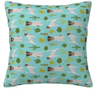 YsoLda Housse de Coussin décorative, taie d'oreiller Douce, 40x40 cm, pour Chambre à Coucher, canapé, Jack Russell Dog Cactus