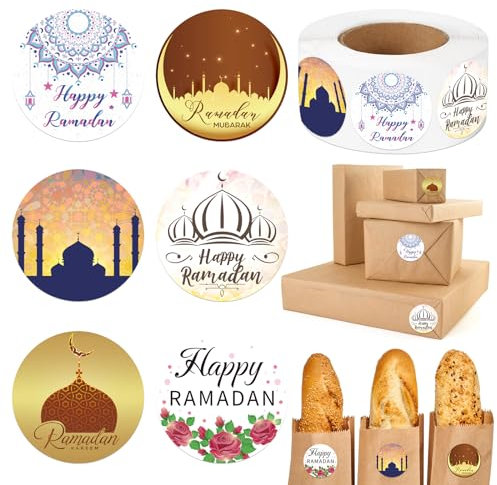 TECHEEL 600 Stück Ramadan Sticker Eid Mubarak Aufkleber Sticker Ramadan Aufkleber Eid Mubarak Sticker Ramadan Geschenkaufkleber für Muslim Islam Ramadan Geschenkboxen Deko