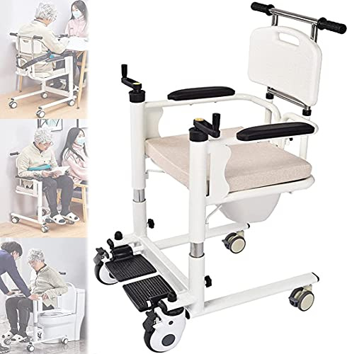 CYMYYDS Toilettenrollstuhl, Premium Badezimmer Rollstühle, WC Rollstuhl, Fahrbar, mit Eimer, Tragbarer Transferlifter mit 180° geteiltem Sitz, 4 Radbremsen 360°, bis 120kg