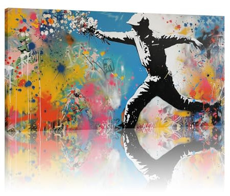 ZHMANLUCK Galerieverpackte Leinwanddrucke, Cool Man Walk-Kunstwerke, Banksy Boys-Kunstreproduktion, Graffiti-Posterdruck auf Leinwand, Wandkunst, 50 x 95 cm (20 x 37 Zoll) mit Rahmen
