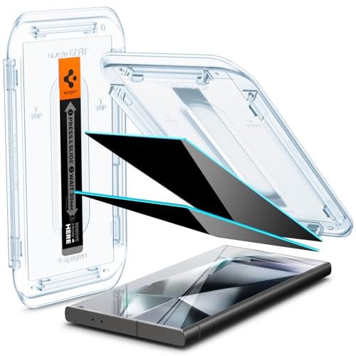 Spigen Glas.tR EZ Fit Filtro Privacidad Protector Pantalla para Galaxy S24 Ultra, 2 Unidades, Antiespía, Instalación Fácil, Compatible con las fundas, Dureza 9H