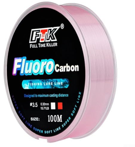 MeevrgR Fluorocarbon Angelschnur, Fluorkohlenstoff beschichtete Angelschnur, klare Fluoro-Carbon-Angelschnur, schnell sinkend, für Süßwasser, Salzwasser, Meer (8 - 0,50 mm - 15,6 kg für Rosa)