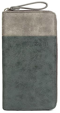Zwei Damen Geldbörse Eva EV2 langes Portemonnaie 15 Kartenfächer, Sichtfach, 2 Scheinfächer, Geldbeutel mit Münzfach & umlaufenden Reißverschluss, weiches Kunstleder in Bicolor (Cosmos-Black)