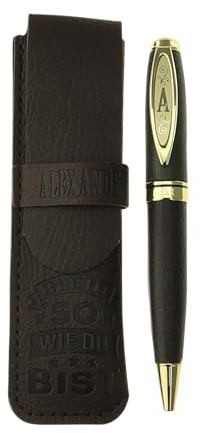 History & Heraldry Bamboo Persönlicher und individueller Kuli Kugelschreiber Stift mit Namen und Spruch Personalisiertes Etui Monogramm-Design persönliches Geschenk (Kuli Alexander)
