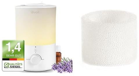 LEVOIT Top-Fill Luftbefeuchter 3L mit Nachtlicht, 360°Drehbare Düse & Luftbefeuchter Ersatzfilter Fängt feine Partikel im Wassertank auf