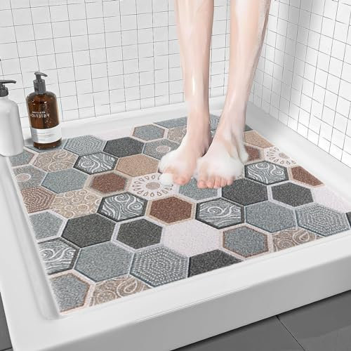 Fecialy Tappeto Doccia Antiscivolo, 80x80cm, Tappeto da Bagno Antiscivolo con Scarico, Tappeto da Bagno in Morbido PVC Luffa, ad Asciugatura Rapida per Bagno e Ambienti Umidi