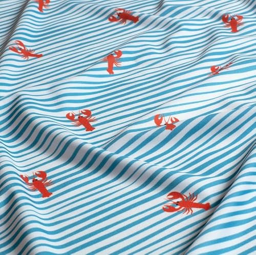 Stoff Meterware 0,5 m für Badeanzug Streifen aqua weiß Lobster Badelycra elastisch Lichtschutzfaktor 50 Bikini