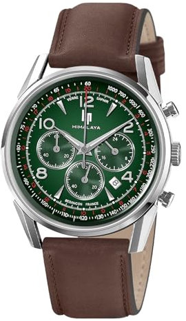 Lip Montre Himalaya 40 mm - Chronographe - Cuir Marron Cadran Vert