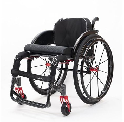 NRNQMTFZ Sportrollstuhl, Ultra-Light Transport-Rollstuhl - Folding tragbarer Rollstuhl mit Handbremse,Rollstühle mit Selbstantrieb,9.9kg,Belastbarkeit 150 Kg,Sitzfläche 42/44Cm(C)