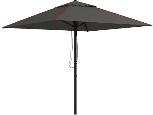 Outsunny 2M Garden Parasol Umbrella with Vent, Sun Shade Canopy with 4 Ribs, Piping Side, Umbrella for Garden Table, Balcony and Outdoor, Charcoal Grey