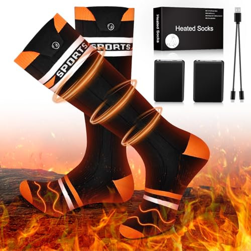 Aragallant Calcetines Calefactables, 5V/5000mAh Calcetines Térmicos Eléctricos Recargables con 4 Temperaturas, Calentadores de Pies Calcetines para Hombres Mujeres Invierno Esquí Caza