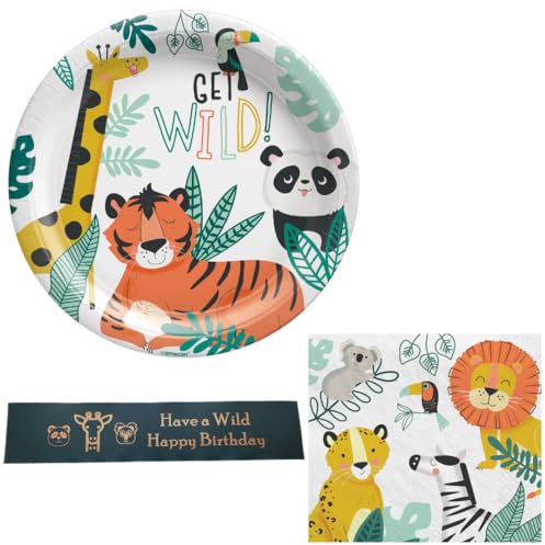 WGIS We Got It Shop Safari Plates and Napkins For Party With Printed Happy Birthday Ribbon