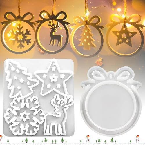 TZEKING 2 Pezzi Stampi In Silicone Per Candele Natale Set,Stampi per Ciondoli Natalizi,Natale Stampi in Silicone,Stampi in Silicone di Natale,Stampi Resina di Natale