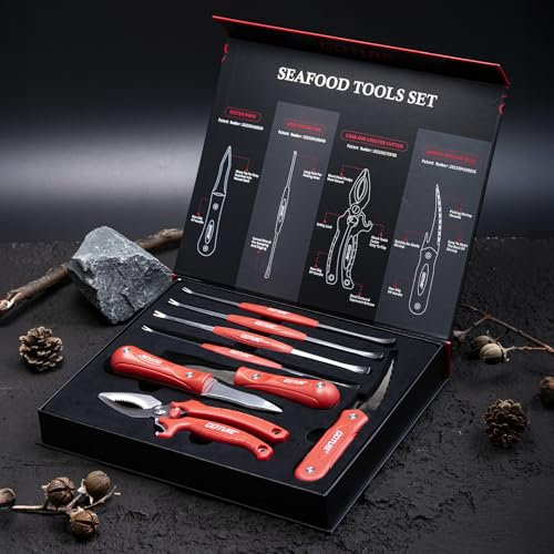 Goture Seafood Tools Set, 8PCS Professional Sea Food Tool, Lobster Crab Cracker Tools, Stainless Steel Seafood Claw Tool Set with Built-in Bottle Opener, Great Gift for Sea Food Lovers