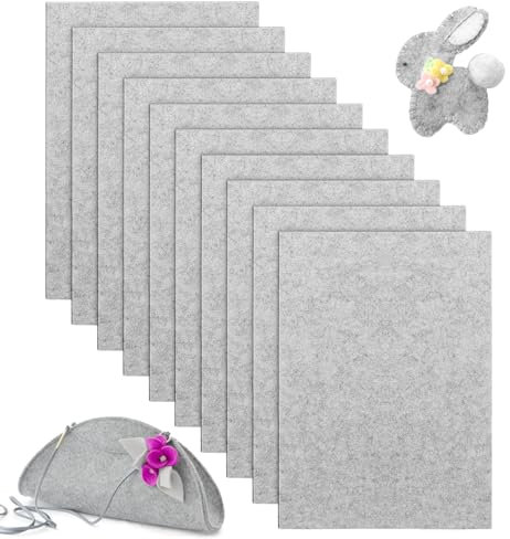 YSWOVUO 10 Stück 20x30cm Bastelfilz 2mm, Filzstoff zum Basteln, Polyester Steifer Filz für DIY Aufbewahrungstasche Filzunterlage Patchwork Nähen Basteln Handwerken Dekoration, Filz Grau