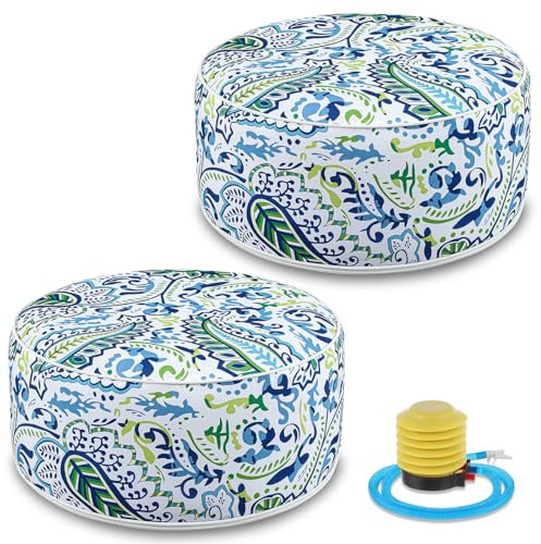 Cinnvoice Aufblasbarer Ottomane für drinnen und draußen, wetterfest, aufblasbar, mit Griff, D21 x H9, wasserabweisend, tragbar, Fußhocker, Pouf für Terrasse, Garten, Camping oder Zuhause, 2 Stück