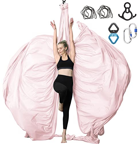 SKYPHAROS Aerial Silks Yoga Swing Set - 9/11 Yards Aerial Yoga Hammock Kit Anti-Gravity Flying for Fitness, Low/Non Stretch Nylon Tricot Fabric Hardware Included for Dance