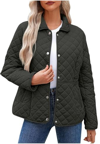 duxyoz Quilted Jackets For Women Uk Ladies Lightweight Padded Loose Casual Solid Patchwork Puffer Coats Button Up Cold Weather Winter Coat Lapel Collar Warm Outdoor Jacket Cardigan Outwear