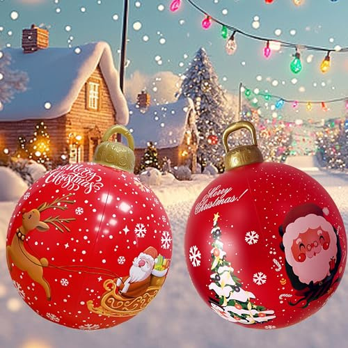 WDEC 2PCS Aufblasbare Weihnachtskugeln, 60 cm große große Weihnachtskugeln zum Aufblasen, Groß Weihnachtskugeln Outdoor Aufblasbar PVC Weihnachten Dekokugeln Dekoball, dekoriert, Ball für Weihnachten