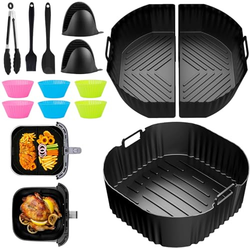TEBOKHAD Molde Silicona Freidora de Aire 23cm, 13PCS 2 x 3.1L + 1 x 6.2L Air Fryer Accesorios Para 5,5L/6L/6,L, Série 2000 6.2L Na230/00, Reutilizables Accesorios Freidora De aire,Recipiente Air Fryer