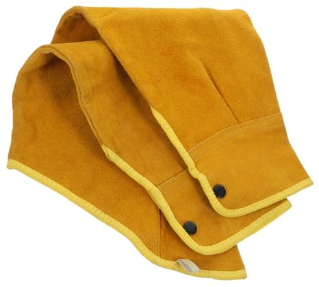 FONDOTIN Protector de Brazos para Soldadura de Vacuno Mangas Ignífugas Amarillas con Botón Metálico Resistentes al Calor Desgaste de Manguitos de Protección para Antebrazo Trabajos de