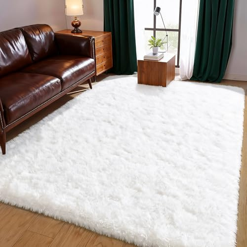 XSIVOD Hochflor Teppich Weiß 80x160 cm, Weicher Teppich Wohnzimmer | Waschbarer flauschiger Hochflor Teppich, rutschfeste Matte für Schlafzimmer, Kinderzimmer und Büro, moderner weicher Teppich