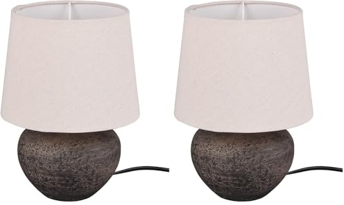 Reality Leuchten Tischleuchte Lou R50961844, Keramik Braun, Stoffschirm Beige, exkl. 1x E14, Höhe 25cm (Packung mit 2)