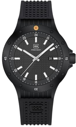 GLOCK Herren Quarz Uhr | 44mm Gehäuse | Armbanduhr mit Schwarzem Edelstahlgehäuse, Zifferblatt, Silikonarmband | 10ATM | GW-33-1-24