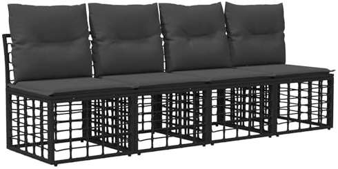 vidaXL 4-Sitzer Garten-Sofa ohne Armlehnen 4 pcs 4-Sitzanzahl Schwarz, Rustikales, wetterfestes Sofa-Set für die Terrasse, Flexibles Lounge-Mobiliar, wandelbares Design