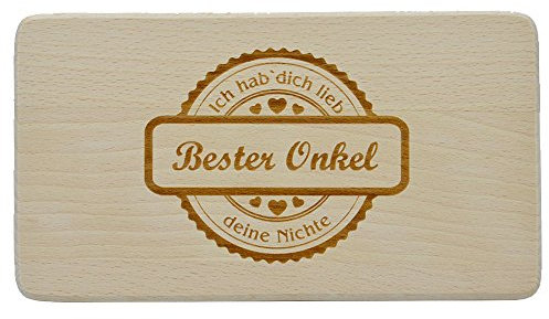 wall-art-design Frühstücksbrettchen/Vesperbrett mit Gravur Bester Onkel - Deine Nichte Hergestellt aus Buche Holz - Grösse 22x12x1 cm