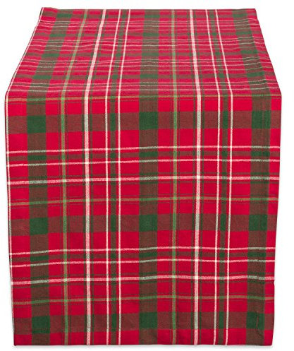 DII Tartan Holly Plaid, cotone, rosso e verde, runner da tavola natalizio, 14x72