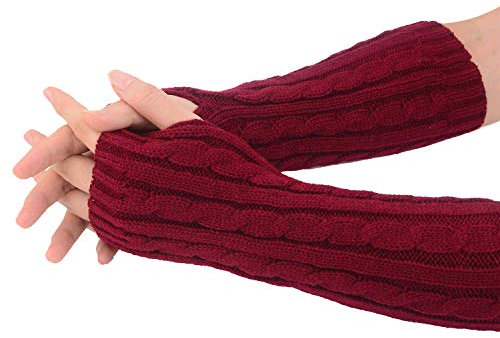 VUCDXOP Winter Gestrickte Handschuhe für Damen, Fingerlose Armstulpen Feinstrick lang Handwärmer Stulpen, Warm Strick Handschuhe Pluswärmer Handstulpen Armwärmer Stulpen für Damen