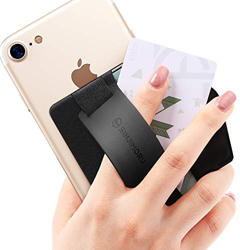 Sinjimoru Fingerhalterung und Handy Ständer mit Kartenhalter/Smartphone Kartenetui, Handygriff und aufklebbare Geldbörse in einem, Smart Wallet für iPhone und Android. Sinji Pouch B-Grip Schwarz