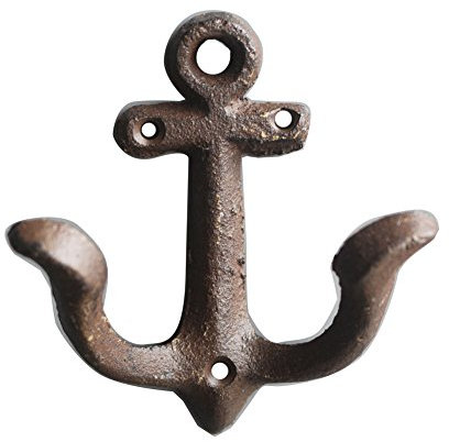 KiaoTime - Perchas de pared estilo vintage rústico de hierro fundido con diseño de ancla náutica, ganchos para colgar en la pared, estilo antiguo, para el hogar, baño, toalla, abrigos, perchas