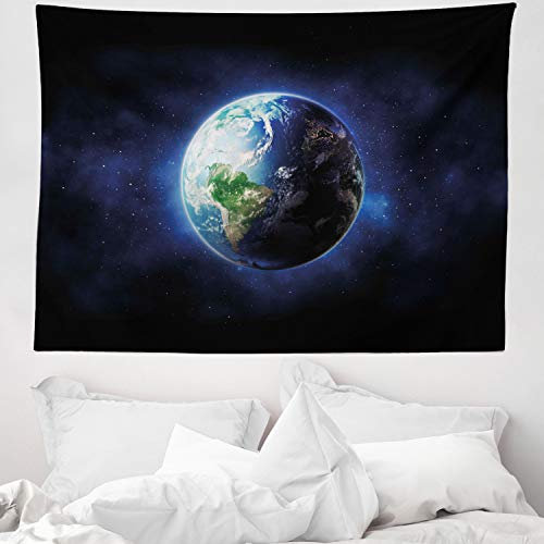 ABAKUHAUS Welt Wandteppich, Beruhigen Starry Weltraum aus Weiches Mikrofaser Stoff Waschbar ohne Verblassen Digitaldruck, 150 x 110 cm, Dunkelblau Grün Weiß