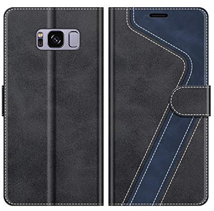 MOBESV Hülle für Samsung Galaxy S8 Plus Handyhülle, Lederhülle mit Kartenfach, Klapphülle mit Ständer, Flip Case Handytasche Schutzhülle, Modisch Schwarz