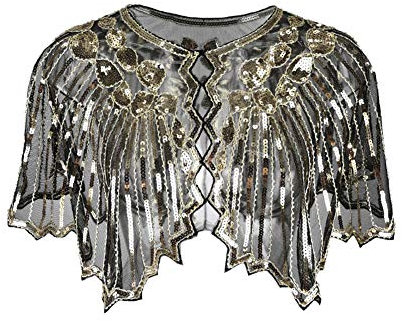 Runyue Damen Pailletten Jacke Kurze Bolero Shrug Hochzeit Elegante Blazer Gold Eine Größe